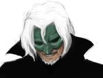  abyss beard clenched_teeth coat facial_hair ginji_(sakaki_summer) grin hidden_eyes male_focus mask open_mouth simple_background smile solo sound_horizon teeth upper_body white_background white_hair 
