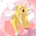  2016 anthro big_breasts blush breasts canine digimon female fox fur looking_at_viewer mammal nipples nude open_mouth opqhlak renamon smile solo white_fur yellow_fur 