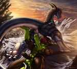  2016 anthro anthro_on_feral anus ball_grab balls bestiality big_dom_small_sub butt danza danza_(character) dragon duo fellatio feral male male/male male_on_feral mountain nature oral oral_penetration outside paws penetration penis scales scalie sex size_difference tegon 