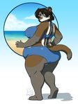  anthro bikini chipmunk clothing eyewear female glasses gradient_background kittydee looking_at_viewer looking_back mammal obese overweight rodent simple_background smile solo swimsuit 