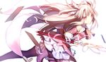  boots cape detached_sleeves elbow_gloves fate/kaleid_liner_prisma_illya fate_(series) feathers frilled_skirt frills gloves hair_feathers holding holding_wand illyasviel_von_einzbern kaleidostick long_hair magical_girl pink_footwear prisma_illya red_eyes shinooji skirt solo thigh_boots thighhighs wand 