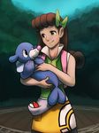  2016 ambiguous_gender apron backpack blue_skin brown_hair clothed clothing cute duo female feral green_eyes hair haychel hi_res human larger_female long_hair mammal marine nintendo nude outside pink_nose pinniped pok&eacute;ball pok&eacute;mon popplio ribbons seal shirt size_difference smile video_games 