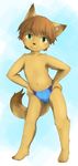  anthro brown_fur brown_hair canine clothed clothing cub fox fur green_eyes hair male mammal plantigrade sfh simple_background solo topless young 