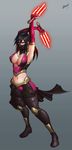  alternate_costume black_hair breasts cleavage covered_nipples elbow_gloves gloves hair_down highres holding holding_weapon huge_breasts karosu_maker long_hair mask mileena mortal_kombat navel parody sai_(weapon) solo star_wars weapon 