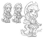  animal_humanoid anthro applejack_(mlp) assasinmonkey boots chibi clothing cowboy_boots cowboy_hat earth_pony equine equine_humanoid female footwear freckles friendship_is_magic hat horse humanoid looking_at_viewer mammal monochrome my_little_pony pony shirt shoes simple_background sketch skirt smile solo white_background 