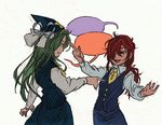  d-nobi green_hair hat kotohime mima multiple_girls necktie pointing police police_uniform policewoman red_eyes red_hair shirt speech_bubble touhou touhou_(pc-98) uniform wizard_hat 