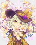  bad_id bad_twitter_id bow cheong_ha covered_mouth floral_background flower green_eyes green_hair hat hat_bow heart komeiji_koishi long_sleeves looking_at_viewer shirt solo string third_eye touhou upper_body wide_sleeves 