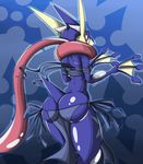  amphibian anthro butt clothing digital_media_(artwork) female frog greninja invalid_tag long_tongue looking_at_viewer nintendo pok&eacute;mon red_eyes solo tongue tongue_out video_games wouhlven 