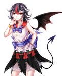  adapted_costume arm_behind_back bad_id bad_pixiv_id bangs black_hair black_nails bracelet breasts demon_tail demon_wings dress finger_to_chin hair_between_eyes highres horns jewelry kijin_seija long_hair looking_at_viewer multicolored_hair nail_polish red_hair ribbon-trimmed_collar ribbon_trim sailor_collar see-through sheya short_dress simple_background sleeveless sleeveless_dress small_breasts smile solo streaked_hair tail touhou white_background white_dress white_hair wings 