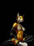  anthro black_background breasts cat feline female latex_(artist) mammal paws rubber simple_background solo 