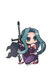  breasts chibi female gun kometsubu large_breasts latex long_hair makishima_ayame rifle smile sniper sniper_rifle solo taimanin_kurenai weapon wind zol 