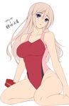  alisa_ilinichina_amiella blue_eyes breasts competition_swimsuit god_eater highres large_breasts long_hair looking_at_viewer one-piece_swimsuit silver_hair simple_background smile solo swimsuit watanuki_kaname white_background 
