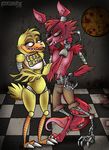  2014 a7xsparx animatronic avian bird canine chica_(fnaf) chicken digital_media_(artwork) eye_patch eyewear five_nights_at_freddy&#039;s fox foxy_(fnaf) hook machine mammal robot video_games 