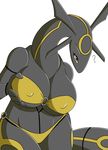 areola big_breasts breast_grab breasts clothing curious dragon erect_nipples female hand_on_breast invalid_tag legendary_pok&eacute;mon mature_female mother nintendo nipples panties parent pok&eacute;mon rayquaza scalie simple_background solo underwear video_games yellow_eyes 