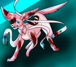 2016 acid ambiguous_gender black_nose blood blue_background blue_eyes blue_fur bone crying eeveelution feral fur gore hair nintendo nude open_mouth pink_fur pink_hair pok&eacute;mon ribs simple_background solo sylveon tears teeth tongue video_games wounded yoshimister_(artist) 