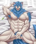  abs anthro balls breath_of_fire canine colored covering covering_self gilliam looking_at_viewer male mammal muscular nude pecs simple_background solo toorin video_games white_background wolf 