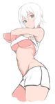  breasts brown_eyes girls_und_panzer goji_(five_clock) medium_breasts nishizumi_maho partially_colored shirt_lift short_hair shorts sketch solo underboob work_in_progress 