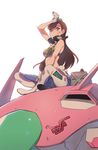  bangs bare_shoulders boots breasts brown_eyes brown_hair character_name chestnut_mouth combination_wrench d.va_(overwatch) facepaint facial_mark full_body gloves hand_to_head headphones headphones_around_neck highres indian_style long_hair looking_at_viewer mecha medium_breasts meka_(overwatch) overwatch pilot_suit sitting solo supernew sweat sweatdrop swept_bangs tank_top thigh_boots thighhighs toolbox whisker_markings white_footwear white_gloves wrench 