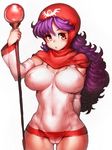  :o arm_behind_back breasts covered_navel covered_nipples dragon_quest dragon_quest_ii fumio_(rsqkr) large_breasts long_hair looking_at_viewer princess_of_moonbrook purple_hair red_eyes simple_background skin_tight solo staff thighs white_background 