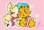  blush bow cat chibi chipmunk confusion feline female food innocent_love jewelpet male mammal popcorn rodent 