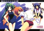  animal_ears ass barefoot bell black_skirt blue_swimsuit blush bow bowtie buruma cat_ears cat_tail collarbone embarrassed from_behind furude_rika green_eyes green_hair highres higurashi_no_naku_koro_ni jingle_bell kiba_satoshi kneehighs leg_up long_hair looking_at_viewer multiple_girls orange_hair parted_lips ryuuguu_rena school_swimsuit shirt short_hair short_sleeves sitting skirt soles sonozaki_mion standing suspenders swimsuit tail towel water wavy_mouth wet wet_hair white_legwear white_shirt 