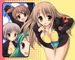  asahina_mikuru bent_over breasts cleavage gakuran inuzumi_masaki kyon_no_imouto large_breasts long_sleeves multiple_girls nagato_yuki school_uniform short_hair suzumiya_haruhi_no_yuuutsu tsuruya wallpaper 