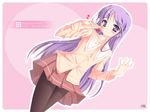  cherry crossdressing food fruit happiness! male_focus natsumiya_yuzu otoko_no_ko pantyhose purple_eyes purple_hair school_uniform solo watarase_jun 