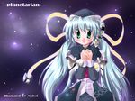  artist_request blue_hair green_eyes hoshino_yumemi long_hair planetarian ribbon solo wallpaper 