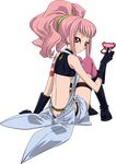  absurdres anya_alstreim ass black_gloves boots code_geass gloves hair_ornament highres holding long_hair looking_at_viewer pink_hair pink_legwear red_eyes solo thighhighs transparent_background vector_trace 