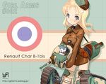  blonde_hair breasts caterpillar_tracks char_b1_(personification) girl_arms grey_eyes hat large_breasts mecha_musume military military_hat wallpaper zeco 