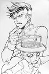  bad_id bad_pixiv_id earrings greyscale headband heaven's_door jewelry jojo_no_kimyou_na_bouken kishibe_rohan male_focus monochrome pointing rin2010 stand_(jojo) traditional_media upper_body 