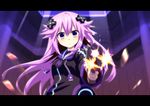  adult_neptune d-pad d-pad_hair_ornament firing firing_at_viewer gun hair_ornament handgun hood hooded_track_jacket jacket long_hair looking_at_viewer mizunashi_(second_run) neptune_(series) pistol purple_eyes purple_hair shin_jigen_game_neptune_vii solo track_jacket weapon 