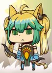  :&lt; animal_ears april_fools atalanta_(fate) bow chibi fate/apocrypha fate/grand_order fate_(series) green_eyes multicolored_hair official_art riyo_(lyomsnpmp) solo tail twintails weapon 