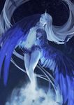  absurdly_long_hair bird_wings blue blue_eyes blue_wings breasts feathered_wings feathers flying horn long_hair looking_at_viewer looking_to_the_side monster_girl navel night night_sky pixiv_fantasia pixiv_fantasia_fallen_kings silver_hair sky small_breasts solo star_(sky) starry_sky stomach very_long_hair winged_arms wings y_in 