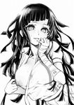  artist_request breasts danganronpa female large_breasts monochrome nipples one_breast_out pull shirt solo tsumiki_mikan white_background 