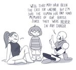  ambiguous_gender anthro bone clothing dialogue english_text female fish human humming-bird male mammal marine papyrus_(undertale) protagonist_(undertale) simple_background sitting skeleton text undertale undyne video_games 