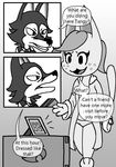  abtp animal_crossing box canine clothed clothing comic dialogue english_text feline female greyscale lobo_(animal_crossing) male mammal monochrome nintendo robe tangy_(animal_crossing) text video_games wolf 
