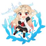  alternate_costume blonde_hair chibi commentary_request crys_(dai) hair_flaps hair_ornament hair_ribbon hairclip highres kantai_collection long_hair messy_hair red_eyes remodel_(kantai_collection) ribbon scarf solo white_scarf yuudachi_(kantai_collection) 
