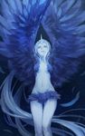  absurdly_long_hair arms_up bird_wings blue blue_eyes blue_wings breasts fantasy feathered_wings feathers flying_teardrops groin horn long_hair looking_away looking_up monster_girl navel pixiv_fantasia pixiv_fantasia_fallen_kings silver_hair sky small_breasts solo spread_wings star_(sky) starry_sky stomach tears thigh_gap very_long_hair winged_arms wings y_in 