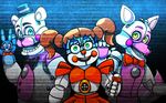  2016 animatronic baby_(fnaf) bear canine digital_media_(artwork) five_nights_at_freddy&#039;s fox funtime_foxy_(fnaf) funtime_freddy_(fnaf) group machine mammal robot sister_location video_games 