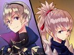  blonde_hair brown_eyes copyright_name fire_emblem fire_emblem_if grey_hair leon_(fire_emblem_if) long_hair multiple_boys ponytail portrait purple_eyes takumi_(fire_emblem_if) totogami_toto 