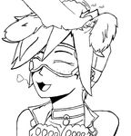  dog dog_ears dog_girl eyes_closed girl hand_on hand_on_another&#039;s_head hand_on_another's_head head head_petting monochrome overwatch smile tracer_(overwatch) white_background 