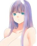 bad_id bad_pixiv_id bangs bare_shoulders blue_eyes blue_hair blunt_bangs breasts cleavage large_breasts long_hair shuumatsu_no_harem simple_background solo suou_mira upper_body white_background yostxxx 