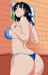  artist_request ass back bare_shoulders bikini black_hair blue_eyes bow bra breasts for-somebody from_behind hair_bow huge_ass large_breasts looking_back parted_lips senran_kagura senran_kagura_(series) shiny shiny_hair shiny_skin short_hair sideboob solo thong thong_bikini yumi_(senran_kagura) 