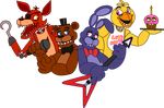  animatronic avian bear bird bonnie_(fnaf) canine chica_(fnaf) chicken cupcake_(fnaf) digital_media_(artwork) five_nights_at_freddy&#039;s fox foxy_(fnaf) freddy_(fnaf) hook lagomorph machine mammal rabbit robot video_games 