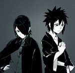  1boy 1girl god gradient gradient_background madara monochrome naruto uchiha_madara uchiha_sarada 