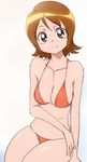  bikini breasts brown_eyes brown_hair happinesscharge_precure! looking_at_viewer manji_(tenketsu) medium_breasts oomori_yuuko orange_bikini precure short_hair sketch smile solo swimsuit 