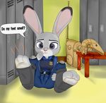  absurd_res anthro clothed clothing digital_media_(artwork) disney female hi_res judy_hopps lagomorph locker_room long_ears mammal officer-judyhopps_(artist) police_uniform rabbit speech_bubble star_wars uniform zootopia 