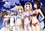  &gt;:( absurdres bare_arms bare_shoulders bikini black_hair blonde_hair blue_bikini blue_eyes blue_hairband blue_sky blush body_blush bow bracelet breasts brown_hair bust_chart casual_one-piece_swimsuit cecilia_alcott charlotte_dunois cleavage cloud cowboy_shot day drill_hair eyepatch flat_chest front-tie_bikini front-tie_top frown green_eyes grey_hair hair_bow hair_ribbon hairband hand_on_own_chest highres huang_lingyin infinite_stratos jewelry kuniyuki_yurie laura_bodewig lolita_hairband long_hair looking_at_viewer looking_away low_ponytail multiple_girls navel necklace official_art one-piece_swimsuit orange_bikini outdoors pendant pink_bow plaid plaid_bikini ponytail purple_bikini purple_eyes purple_ribbon red_bikini red_eyes ribbon shinonono_houki short_hair sky smile stomach swimsuit white_bow white_ribbon yellow_bow yellow_ribbon 