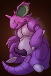  2016 animal_genitalia anus blush digital_media_(artwork) erection feral hi_res horn looking_at_viewer mabit male nidoking nintendo nude penis pok&eacute;mon presenting simple_background solo spread_legs spreading video_games 